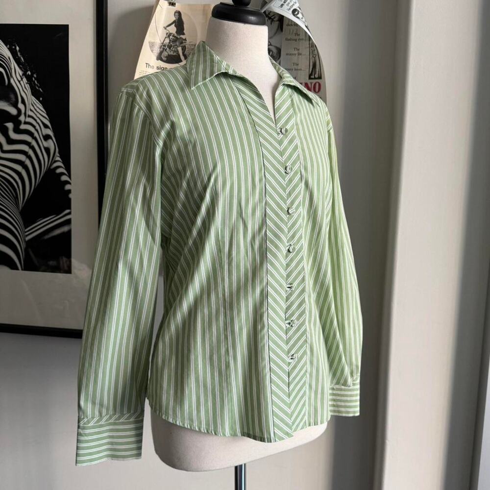 Green and white stripe blouse